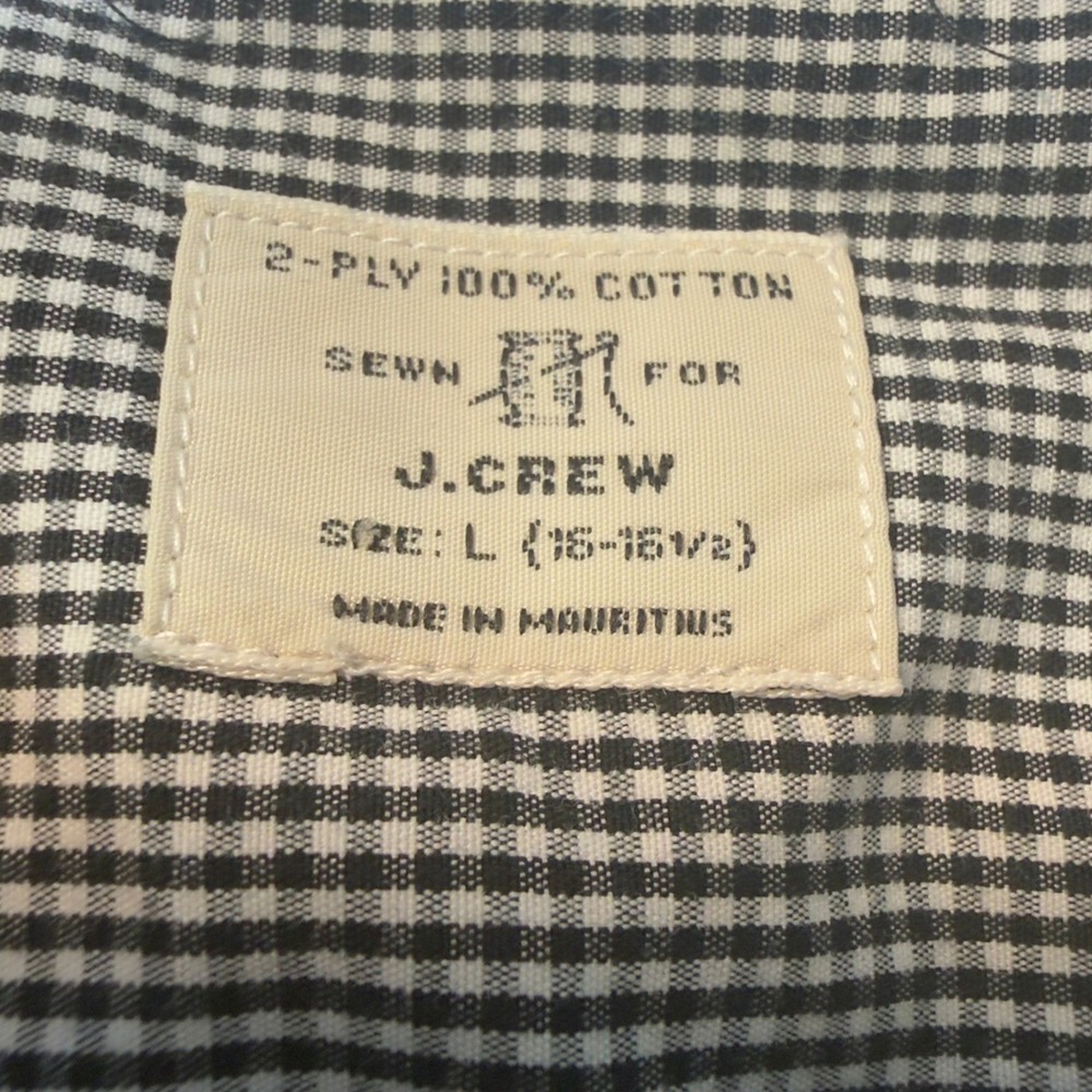 J.Crew Heritage Oars Tag Black Gingham Button-Down 2-Ply 100% Cotton Size L